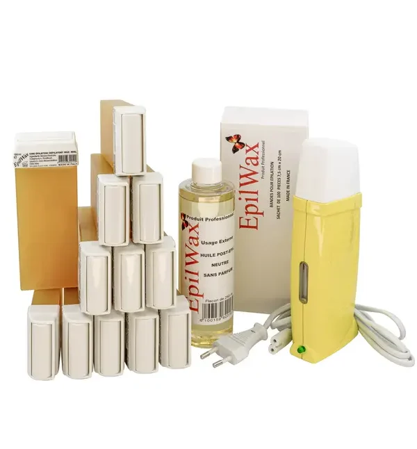 Kit Chauffe Cire Épilation Professionnelle avec 12 x Recharges Roll on Cire, 100 x Bandes d'Épilation et Huile après Épilation - Gamme Royal