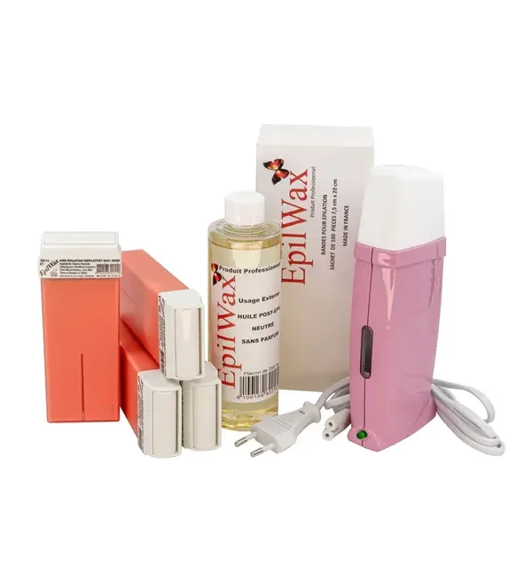 Kit Chauffe Cire Épilation Professionnelle avec 4 x Recharges Roll on Cire , 100 x Bandes d'Épilation et Huile après Épilation - Gamme Royal